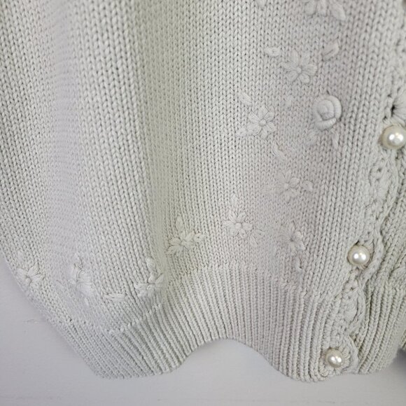 KNIT button up short sleeve embroidered cardigan sweater top M - Picture 4 of 10